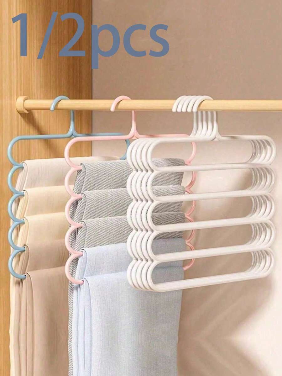 1/2pcs 5-Tier Space-Saving Heavy Duty Plastic Hanging Clothes Rack, Multi-Functional Wardrobe Organizer, Durable Clothing Sorting Rack, Suitable For Pants, Scarves, Ties, Jeans, Skirts, Long Dresses - Multicolor - View 1