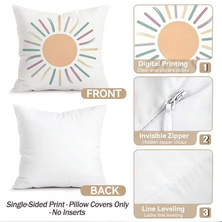 4pcs/1pc Rainbow Sun Pattern Pillow Case Without Insert, Single-Sided Printed Pillow Case, Suitable For Living Room Bedroom Home Decor, All-Season Pillow Case - Multicolor - View 5