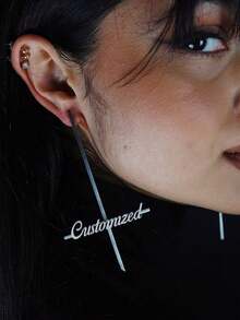 [ZzAi Custom]1 Pair Personalized Custom Name Geometric Pattern Earrings, Cross Design, Gold/Silver Color Options, Smooth Lines, Shoulder-Drop Style, Unique Personalized, Minimalist Fashion - Cross Earrings - View 4