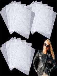 6pcs Iron-On Crystal Transfer Patches, Hot-Melt Rhinestone Patches, AB Color Glitter Hot-Melt Rhinestones, 2mm And 4mm Flat Round Rhinestone Transfer Patches, Suitable For Clothing DIY Craft Decoration - Multicolor - View 1