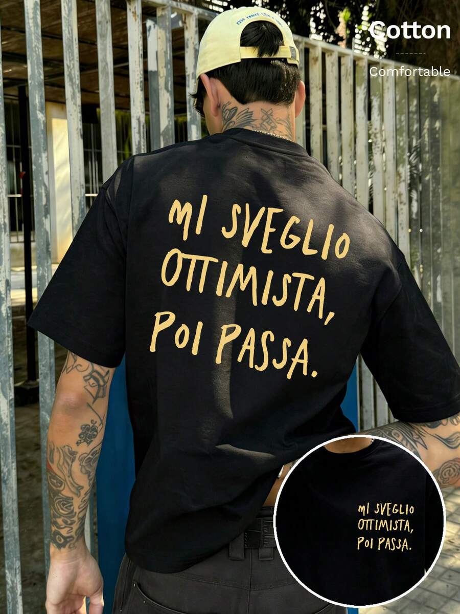 Amore Pasta & Wine Design Men's Slim Fit T-Shirt, Vacation Travel Beach, Daily Gathering - Hitam 2 - View 1