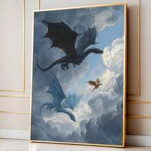 2D Plat, 2D Plat, 1 pièce Art mural sans cadre, présentant un thème confortable et rêveur avec un dragon volant, parfait pour le style Dark Academia. Cette impression sur canevas minimaliste met en valeur les ailes de Basgat Iliria, décoration idéale pour les amateurs de livres et les chambres d'étudiants - F - Voir 1