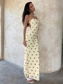 Elegant Women's Dress With Floral Print And Open Back, Summer Clothes, Beach Outfits For Women, Beach Vacation Clothes, Party Outfits, Bridesmaids - 香檳色 - 查看 6
