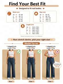 Women's Vintage-Style Wide-Leg Straight-Leg Jeans, Casual For Spring - 中等水洗藍 - 查看 1