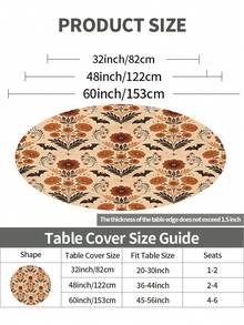 1 Stück Halloween Vintage Blumen Fledermaus Milchseide Polyester elastische Tischdecke, waschbare Esszimmertischdecke für Zuhause, Esszimmer, Wohnzimmer, Küchendekoration, geeignet für Jahrestag, Geburtstagsgeschenk und andere Anlässe - Verschiedenfarbig - Übersicht 3