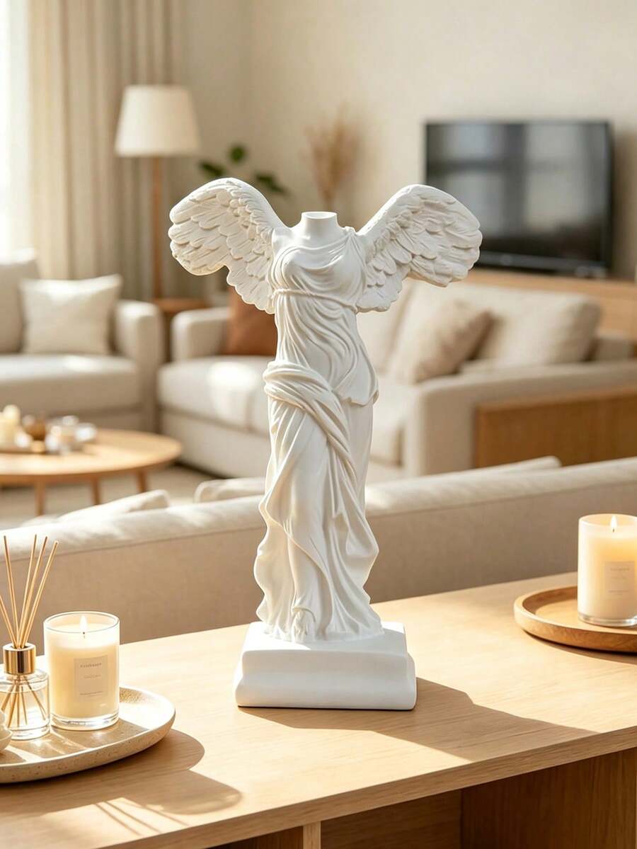 This White Resin Angel Statue, With Its Broken Arms And Wings, Is An Ideal Choice For Placing In Bedrooms, Living Rooms, And Other Spaces. It Serves As A Relaxing Corner, A Thoughtful Gift, An Artistic Decoration, And A Home Decor. - A - View 1