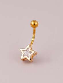 1 buah Anting Tindik Pusar Berbentuk Bintang dengan Batu Zirkonia Kubik, Cocok untuk Pemakaian Sehari-hari Wanita, Kencan, Pesta, Liburan Pantai - Yellow Gold - View 6