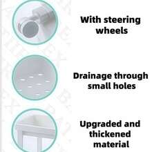 1 Piece Practical Narrow 3-Tier Mobile Storage Trolley, White Smooth Surface Thin Gap Design Equipped With Four Universal Rolling Casters, For Household Kitchen Bathroom Dorm Laundry Area, Storage Stand, Organizer Rack, Spice Container - Storage Rack - View 5