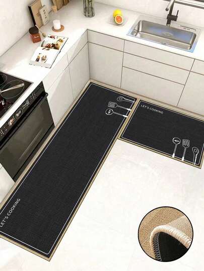 1 pièce de tapis souple en caoutchouc noir à motif d'ustensiles pour sols de cuisine, absorbant l'eau et facile à nettoyer. Convient pour une utilisation dans les cuisines, les salles de bain et autres zones. Idéal pour une utilisation tout au long de l'année et pour diverses fêtes.