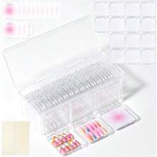 15PCS Press-On Nail Storage Set Includes 1 Organizer, 14 Nail Display Nail Instructions And Double Sided Adhesive Artificial False Nail Box Acrylic Organizer Nail - 多色 - 查看 1