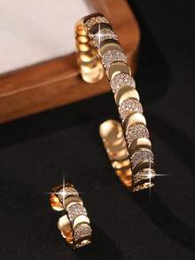 2pcs/Set Perhiasan Gelang & Cincin Zirkonia Kubik Motif Bulan yang Indah, Gelang Pesona Modis untuk Pertunangan, Pernikahan, Pesta, Pemakaian Sehari-hari, Festival Musik - Yellow Gold - View 5