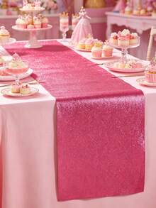 1pc Hot Pink Glitter Table Runner, 180*35cm Party Decoration Table Runner, Wedding Table Decoration Glitter Tablecloth, Hot Pink Party Decoration, Hot Pink Princess Girl 1st Birthday Party Decoration, Gender Reveal Decoration, Baby Shower Decoration, Hot Pink Party Background Decoration, Hot Pink Ceremony Decoration Table Centerpiece, Baby Party Decoration, Hot Pink Birthday Party Supplies - Flashing Table Runner - View 1
