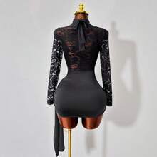 Nuevo Vestido Bodycon de Manga Larga Transparente con Cuello Halter y Cordones de Color Sólido para Mujer, Primavera y Otoño - Rojo - Ver 4