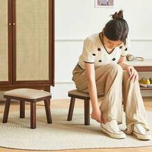 Solid Wood Padded Ottoman Foot Stool, 4 Grid Tufted PU Upholstered Low Stool, Multi-Purpose Entryway Shoe Changing Stool, Minimalist Indoor Seat Stool For Living Room Bedroom Dining Room Home Furniture - Walnut - View 8