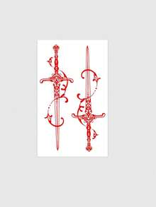 1pc Men's Gothic Dark Temporary Tattoos, Black Skull Snake Design, Waterproof Sweatproof, Fit Hand Finger Leg Neck - Red - View 3