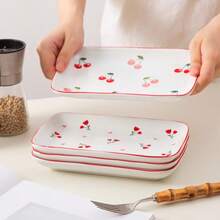 1 pieza Plato rectangular de cerámica de 8*5 pulgadas, platos apilables para cena, platos para pasta y postre para aperitivos, sushi, frutas - Microondas/Horno/Lavavajillas, perfecto para desayuno, té de la tarde, fiesta de cumpleaños - Multicolor - Ver 7