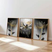 3pcs Set Unframed Modern Luxury Floral Canvas Prints, Abstract Botanical Wall Art For Living Room, Minimalist Aesthetic Flower Posters For Bedroom, Unframed Rolled Canvas Painting (No Frame Included) - A - View 1