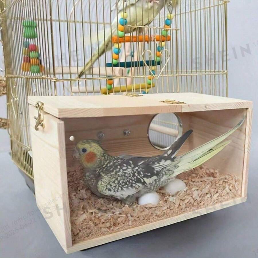 鸚鵡繁殖箱 木製鳥巢 長方形鳥屋 戶外木製鳥巢 家用寵物鸚鵡棲架 - A - 查看 1