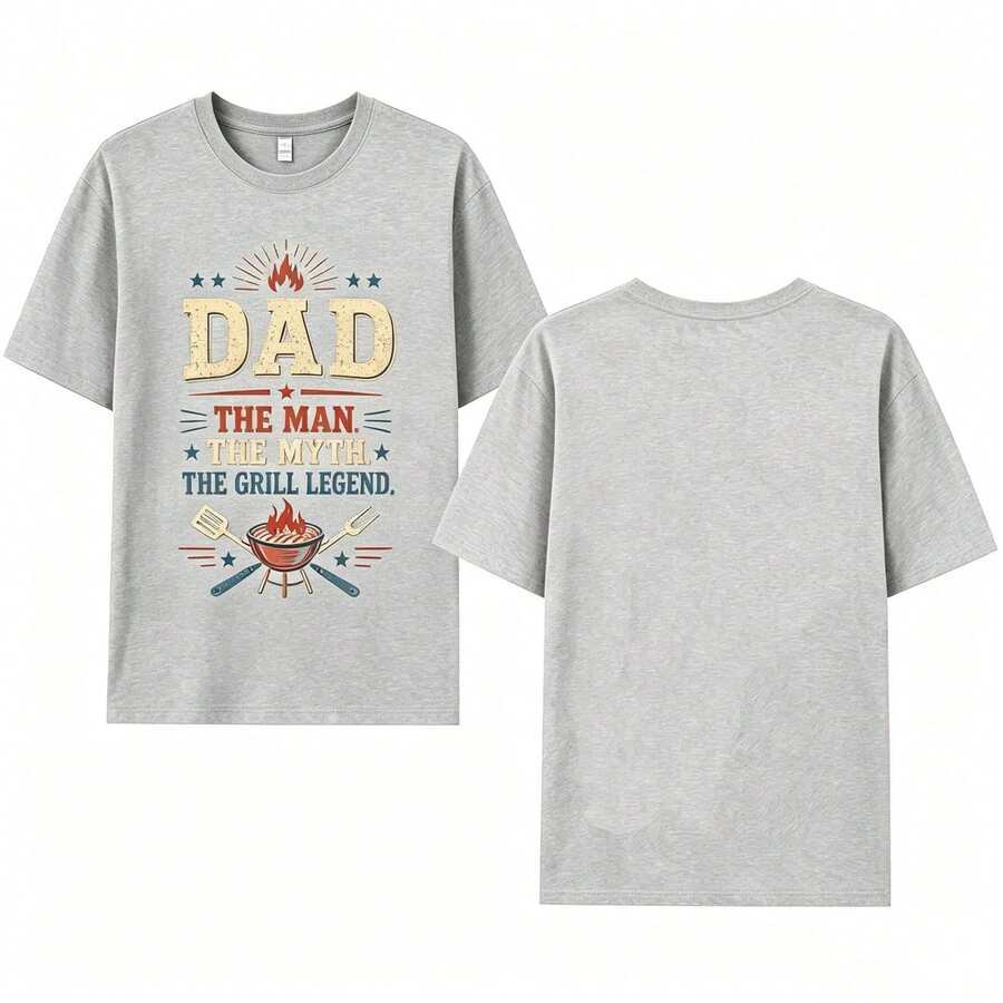 Father's Day Gift T-Shirt With BBQ Design For Dad – The Man, The Myth, The Legend Of The Grill – The Best T-Shirt For Grilling Dad - Gray - 查看 1