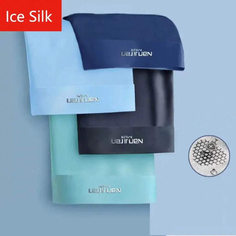 [Success 2026] 4 Pcs Boxer Shorts Ice Silk Underwear For Men Breathable Male Briefs Sexy Thin Panties U-Shaped Convex Lingerie Wholesale Lots L-6XL - 粉色 - 查看 1