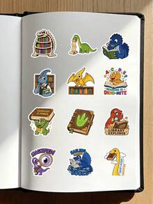 53 Pcs Cute Reading Dinosaur Stickers, Cartoon Book Lover Dino Vinyl Decals, Waterproof Stickers For Journal, Water Bottle, Laptop, Phone Case, Luggage, Scrapbooking, Planner & Students Reading DIY Crafts, School Supplies, Room Decor - Multicolor - View 4