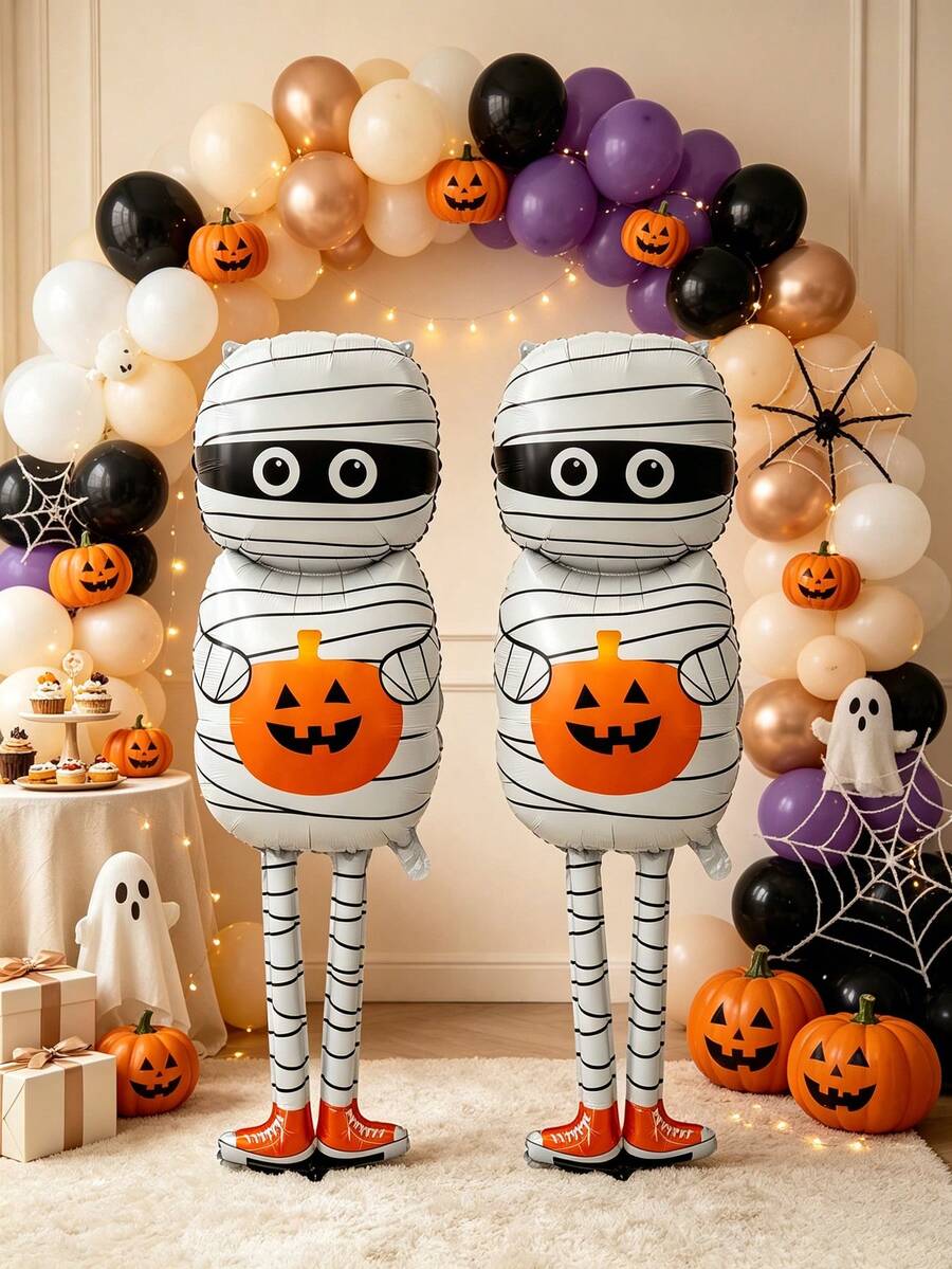 2pcs 126cm Large Mummy Shaped Aluminum Foil Balloons, Suitable For Halloween Horror Atmosphere Party Decoration Balloon Set - View 1