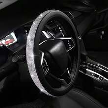 1pc Car Accessories Black/Silver Car Steering Wheel Cover, Rhinestone Car Steering Wheel Cover Without Inner Ring, Car Diamond Elastic Steering Wheel Cover, Full Rhinestone Car Steering Wheel Cover - One Size Fits All - View 8