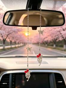 1pc Fairy Style Flash Diamond Butterfly Mosaic Car Ornaments Pink Diamond Bead Chain Car Rearview Mirror High Sense Decoration - Butterfly Flowers - View 7