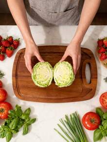 Tabla de cortar de madera con cuerda para colgar, bandeja de desayuno, tabla de preparación de cocina, plato de madera para exhibición de platos fríos en fiestas de Navidad y Halloween, un lado para cortar verduras, frutas y carne, el otro lado para bandeja de presentación de comida occidental, adecuada para tazas de café, tartas de huevo, queso, bayas y aperitivos de té de la tarde festivo - Marrón - Ver 3