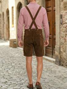 Shorts à bretelles légers pour hommes, style bavarois, pour l'Oktoberfest à Munich, Allemagne - Marron - Voir 2