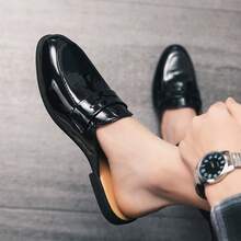 Men's Mule Shoes, PU Leather Upper, Breathable Wear-Resistant Non-Slip Half-Toe Shoes, Suitable For Outdoor Casual, Men's Street Slip-On Shoes - Black - View 8