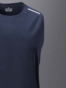 Herren ärmelloses Sport-Tanktop, atmungsaktiv, schnelltrocknend, mit reflektierendem Muster, Rundhalsausschnitt, Fitness, Laufen, Freizeitweste für den Sommer - Blau - Übersicht 5