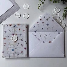 NIEWSPECIAL 10pcs/20pcs Set Vellum Paper Wrapped Invitations, Includes Blank Inner Pages And Matching Envelope Liners, 5*7 Inch Wedding Invitations, Elegant And Beautiful Vellum Paper Wedding Invitations, Multiple Different Designs, Anniversary Invitations, Baptism Invitations - Vellum Wrap Invitation Set - View 13