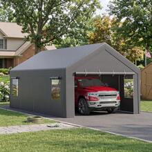 strundghti 20x12x10 Ft Heavy Duty Portable Garage – All-Weather Carport Canopy With 140g PE Waterproof Cover – 4 Roll-Up Doors & 4 Vent Windows For Trucks, Boats, Storage - Gray - View 4