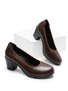 Dream Pairs Décolleté da donna con tacco basso e punta chiusa, comode scarpe eleganti con punta arrotondata, perfette anche per matrimoni. - Castano - Visualizzare 6