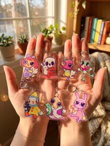 1 pieza/7 piezas Juego de llaveros creativos y divertidos con personajes de dibujos animados Amaz Digital Circus, llavero de acrílico, adecuado para fans de anime, estilo gótico, campus, regalo para fans - Multicolor - Ver 3