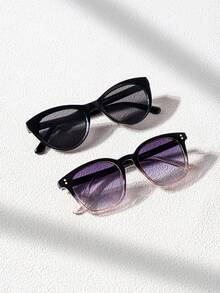 2 Pairs New Korean Style Black Frame Glasses For Women, High-End Anti-UV Sun Protection, Influencer Style Cat Eye Personalized Street Style Rivet Cat Eye - Multicolor - View 1