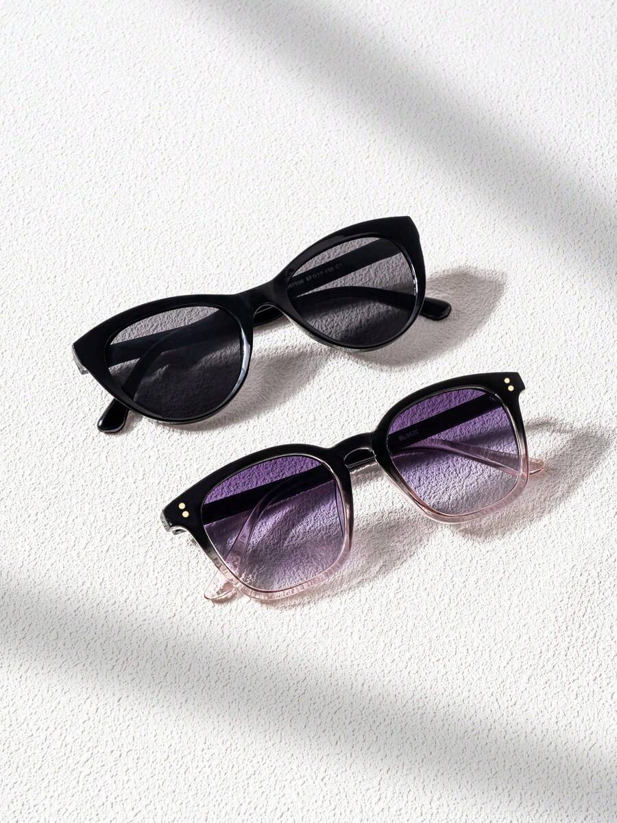 2 Pairs New Korean Style Black Frame Glasses For Women, High-End Anti-UV Sun Protection, Influencer Style Cat Eye Personalized Street Style Rivet Cat Eye - Multicolor - View 1