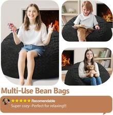 2-Leg Bean Bag Chair, Giant Bean Bag Chairs For Adults, Large Bean Bag Chairs With Memory Foam Filling, Large Bean Bag Chairs With Plush Cover - Gray - 黑色 - 查看 6