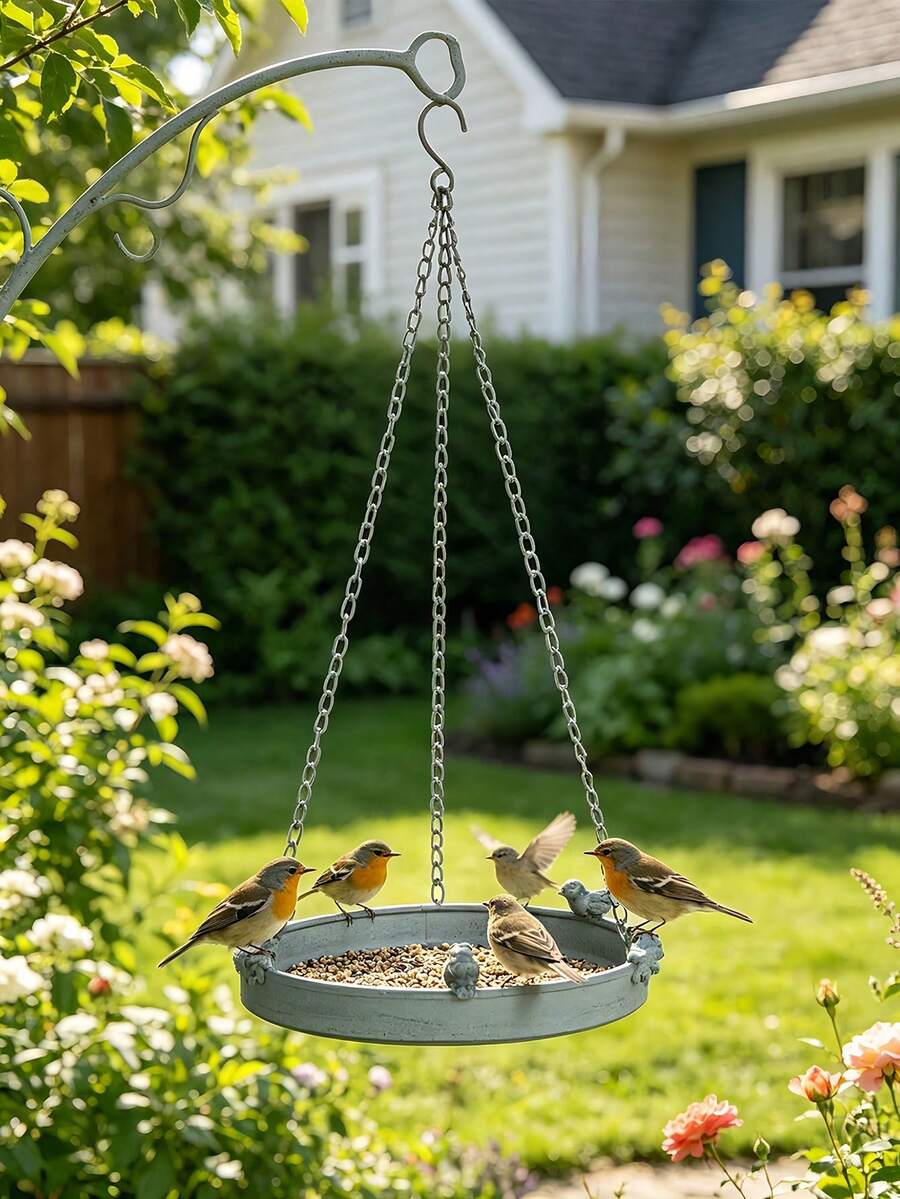 Umbrella-Shaped Bird Feeder Outdoor Hanging Bird Bath Feeder Hanging Metal Bird Feeder Tray Weather-Resistant Bird Bath Feeding Station Landscaping Decorations For Bird Lovers Home Garden Supplies - A - View 1