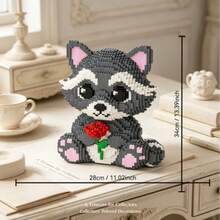 2682pcs Large Grey Rose Beaver Cat Building Blocks Set, Creative Interlocking DIY Assembly Toy, Suitable For Adults And Teens, Party Games, Office And Home Decor, Durable Plastic Construction Kit - Blue and White - View 7