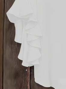 Size - Size - Women's Blouse With Ruffles And Three-Quarter Sleeves, Solid Color, Casual Loose Fashion, V-Neck, For Business - 白色 - 查看 7