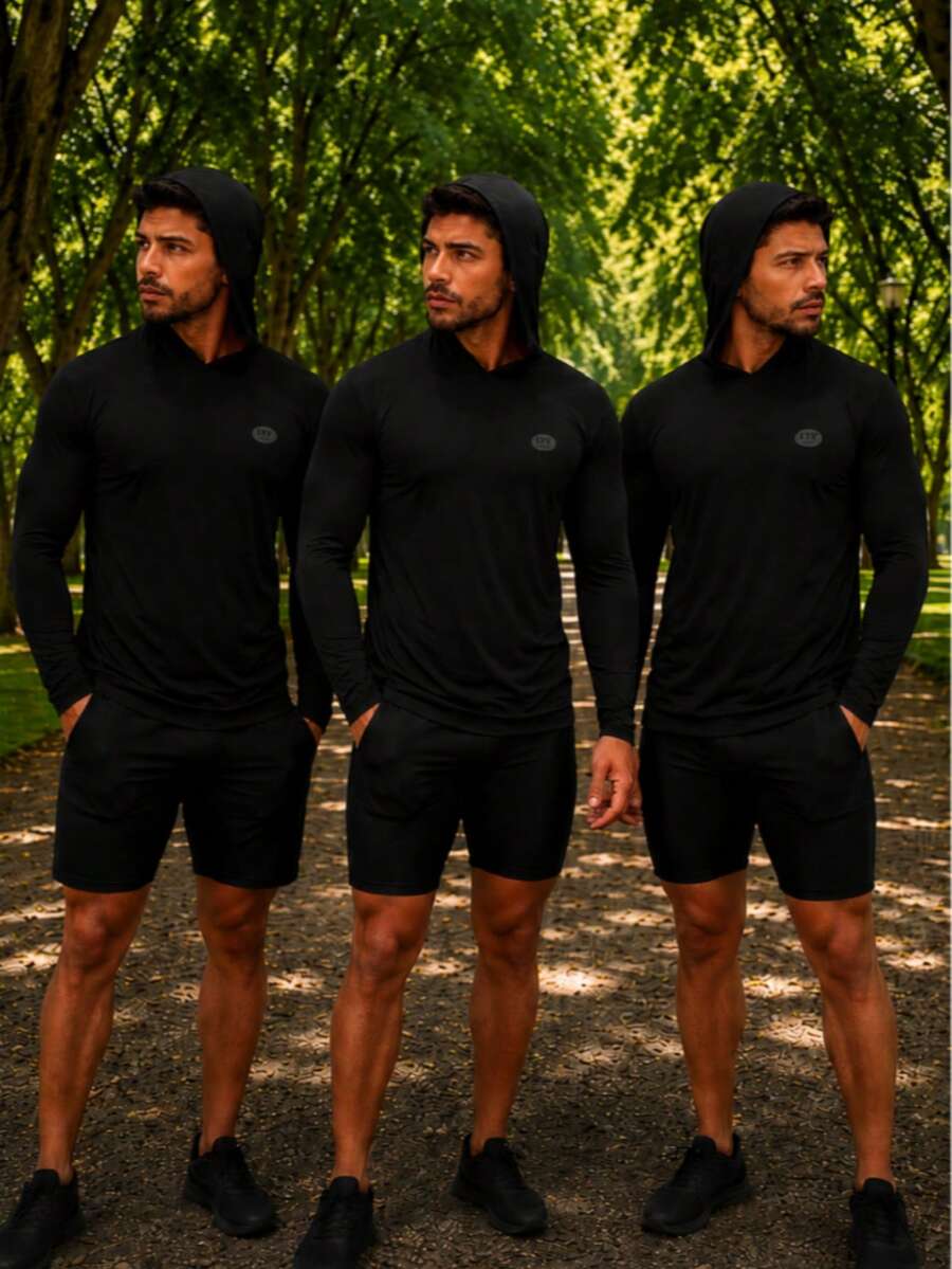 Kit 3 UV Protection Thermal Second Skin T-Shirt With Hood - màu đen - Xem 1