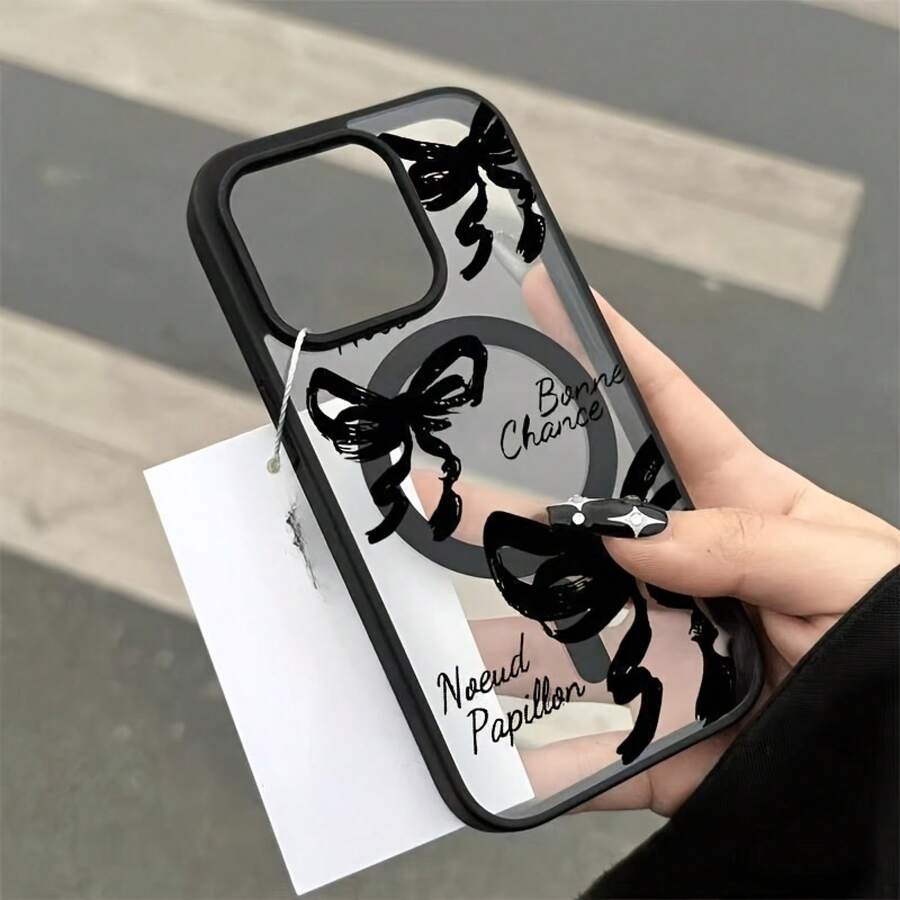 [24h Shipping From DE/FR/ES]Apple 11-17  21-26 Galaxy Phone Case: Black Case With Bow, Supports Wireless Charging, Anti-Drop, Skin-Friendly Magnetic Case, Suitable For IPhone 16 Pro Max, 15, 14 Plus, 13, 12, 11 Protective Case. Christmas Gift, New Year's Gift, Easter Gift, Halloween Gift, For Friends, For Family Birthday Surprise Gift Cell Phone Case - 1pcs - View 1
