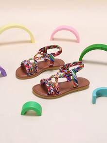 Children's Summer Multi-Strap Dopamine Colorful Cross-Twist Braided Slip-On Flat Sandals, Beach Casual Sandals Suitable For Travel - Multicolor - View 5