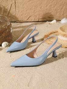 On feet& in love Women's Fashion Elegant Kitten Heel Pointed Toe Closed Toe Minimalist Versatile Slingback High Heel Pumps Suitable For Party Dress Matching - Blue - View 6