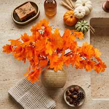 5pcs Autumn Flower & Leaf Branches, Artificial Orange Maple Leaf Stems, Faux Autumn Floral Stems For Vase Arrangement, Home Decor, American Country Style Scenes, Thanksgiving Table Centerpiece, Fireplace And Halloween Decoration - Orange - View 4