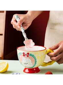 1/2pcs Multi-Color Ceramic Long Handle Soup Spoons, Back To School Tableware, Home Dessert Spoon, Stirring Spoon, Coffee Spoon, Ice Cream Spoon, Cute Flower Design Christmas/Halloween Party Gift - View 8
