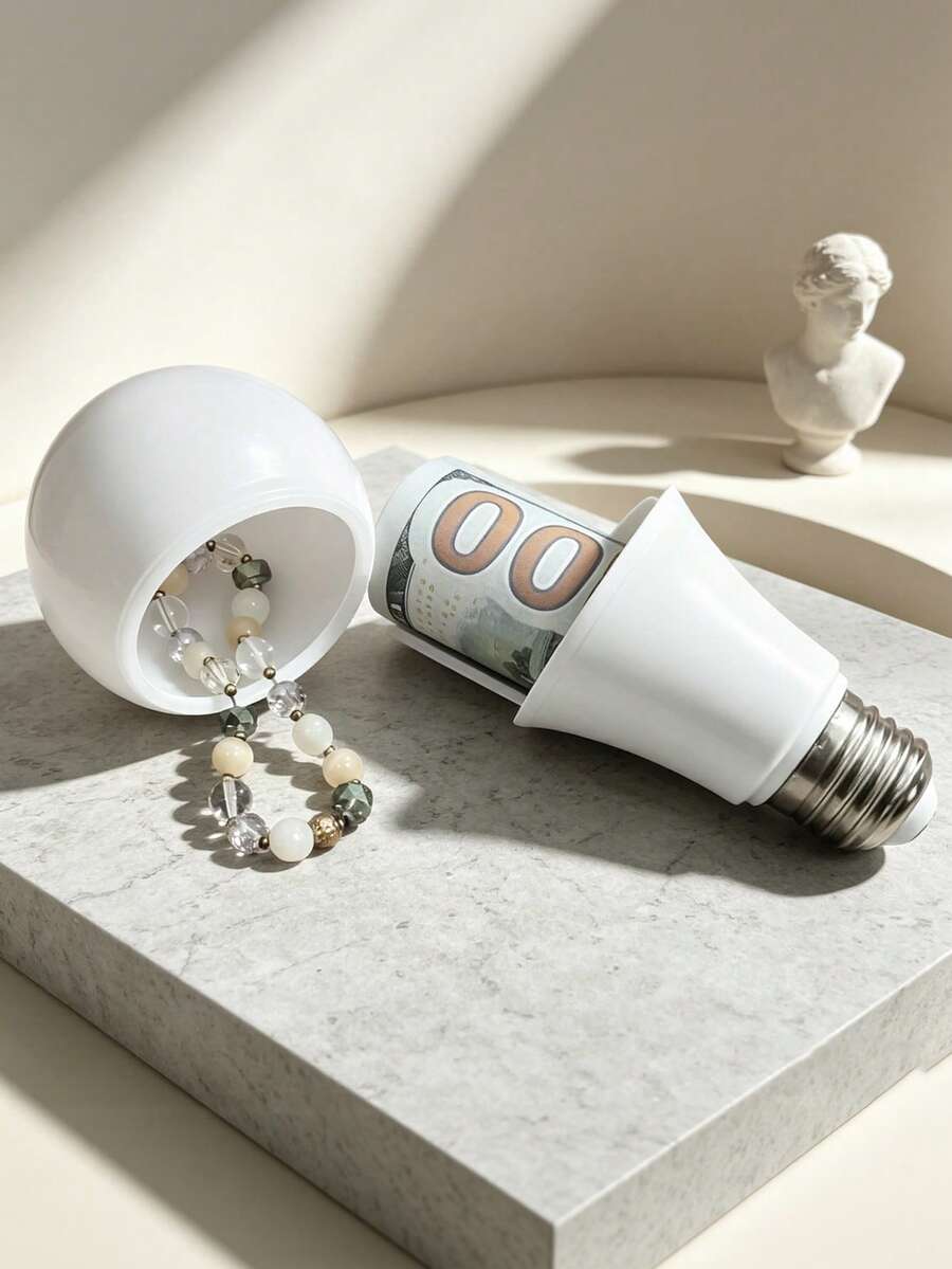 Fun Light Bulb Shaped Storage Box (Not A Real Light Bulb), Light Bulb Shaped Box, Realistic Light Bulb Storage Box, Realistic Light Bulb With Secret Compartment - Password Lock, Hidden Storage For Cash, Jewelry And Valuables, Transparent Plastic Design, No Battery Required, Party Gift, Holiday Gift