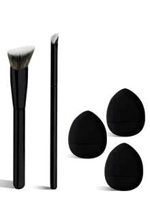 Set de 5 piezas de brochas mini para corrector, brocha angular para base, brocha triangular para corrector, brocha pequeña para corrector - Negro - Ver 6